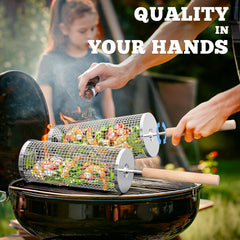 Premium Rolling Grill Basket Set