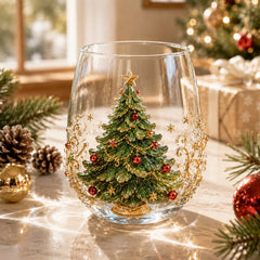 🎄✨ 3D Christmas Glass Art Cup | Luxury Raised Holiday Glassware for Drinks, Decor & Christmas Gifts 🎁