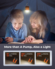Ultra-Fast Mini Electric Air Pump with Camping Light & 2600mAh Battery