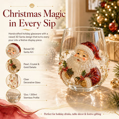 🎄✨ 3D Christmas Glass Art Cup | Luxury Raised Holiday Glassware for Drinks, Decor & Christmas Gifts 🎁