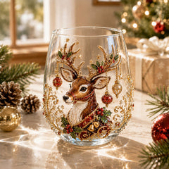 🎄✨ 3D Christmas Glass Art Cup | Luxury Raised Holiday Glassware for Drinks, Decor & Christmas Gifts 🎁