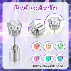 Light-Up LED Diamond Crown Stud Earrings for Party & Nightlife