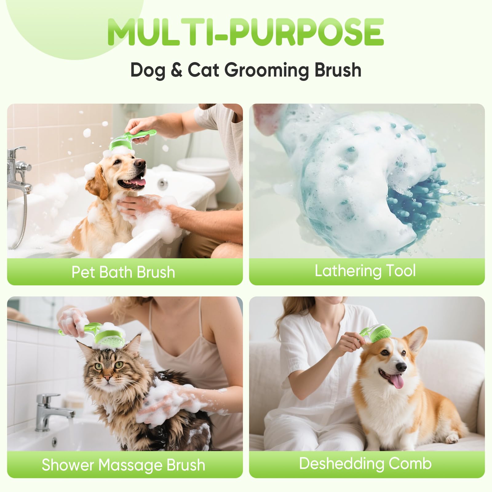 2-in-1 Pet Bath Brush with Shampoo Dispenser for Dogs and Cats