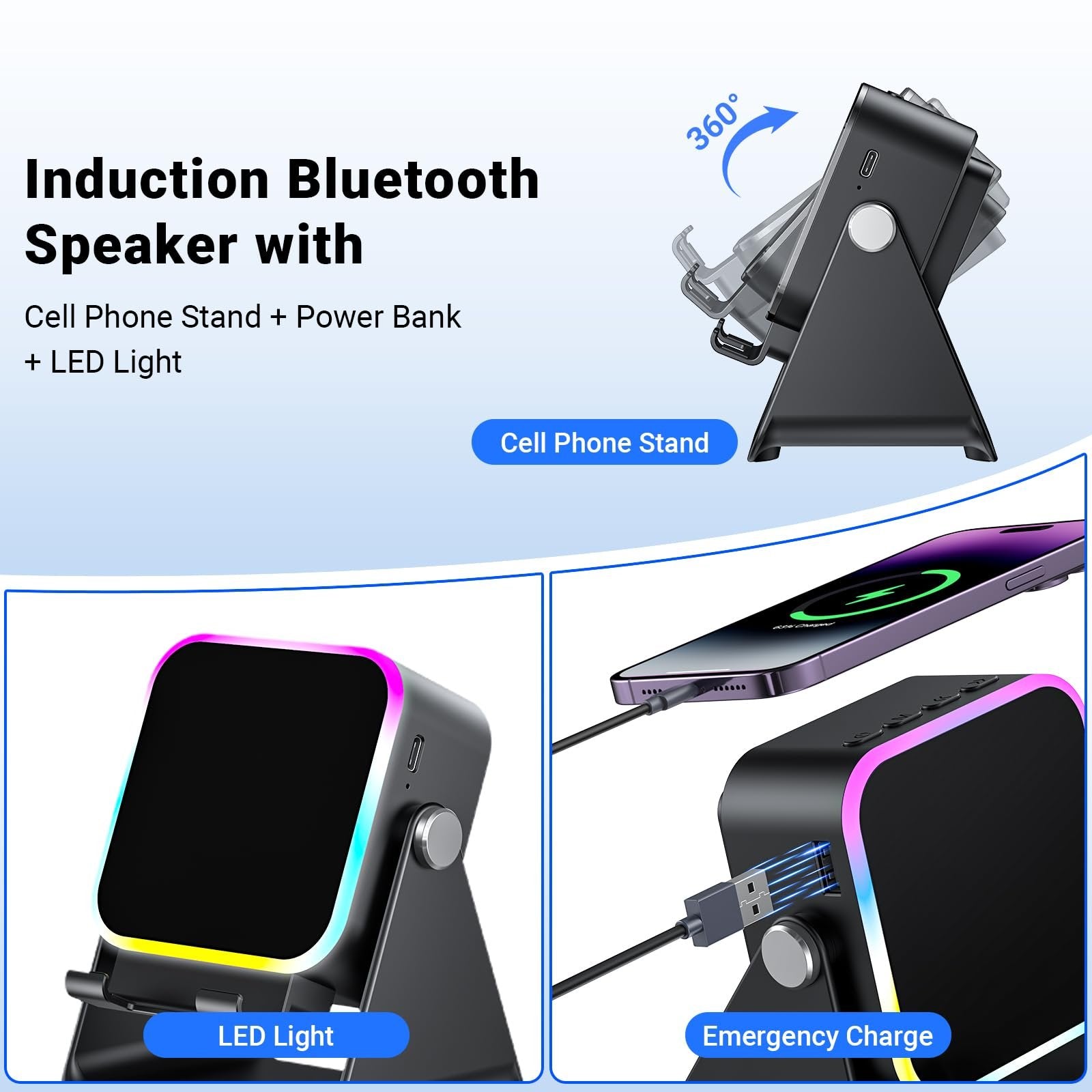 5-in-1 Induction Speaker & Bluetooth Phone Stand with Power Bank