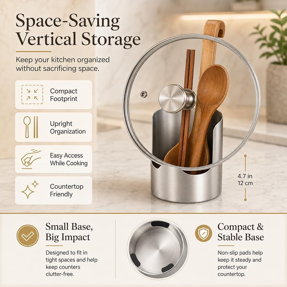 Stainless Steel Utensil Holder & Pot Lid Organizer
