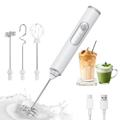 Rechargeable Electric Milk Frother with 3 Replaceable Stainless Steel Whisks