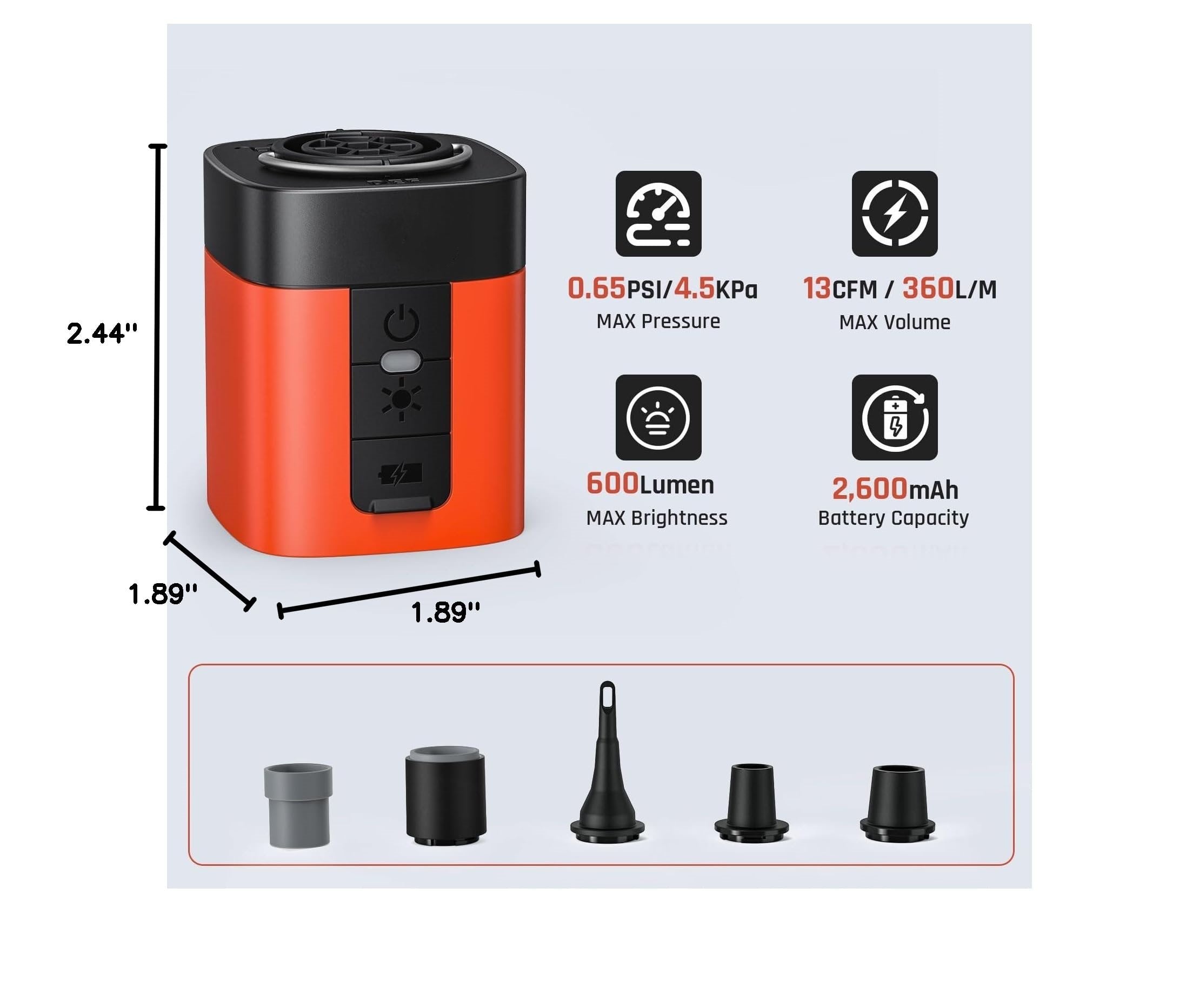 Ultra-Fast Mini Electric Air Pump with Camping Light & 2600mAh Battery