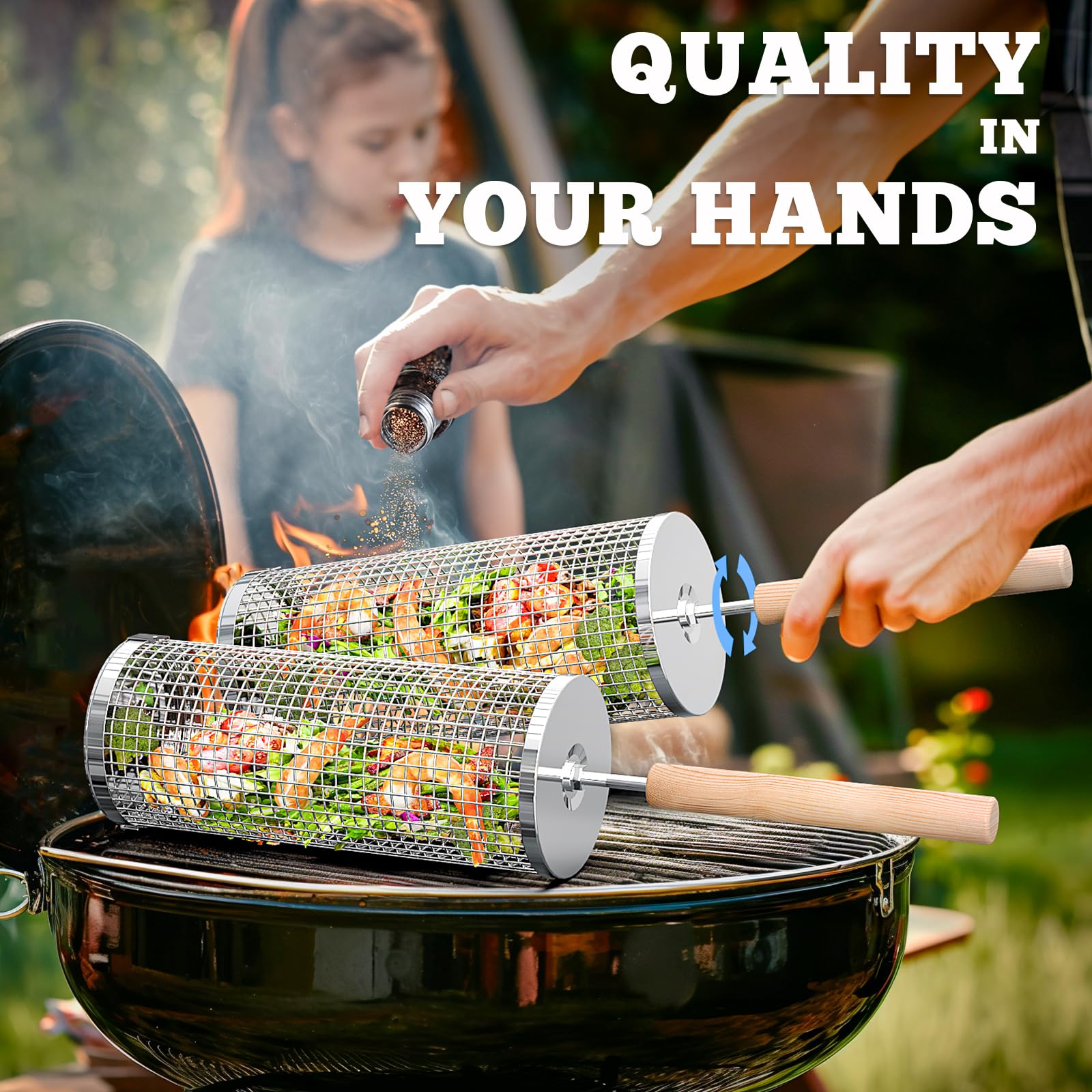 Premium Rolling Grill Basket Set