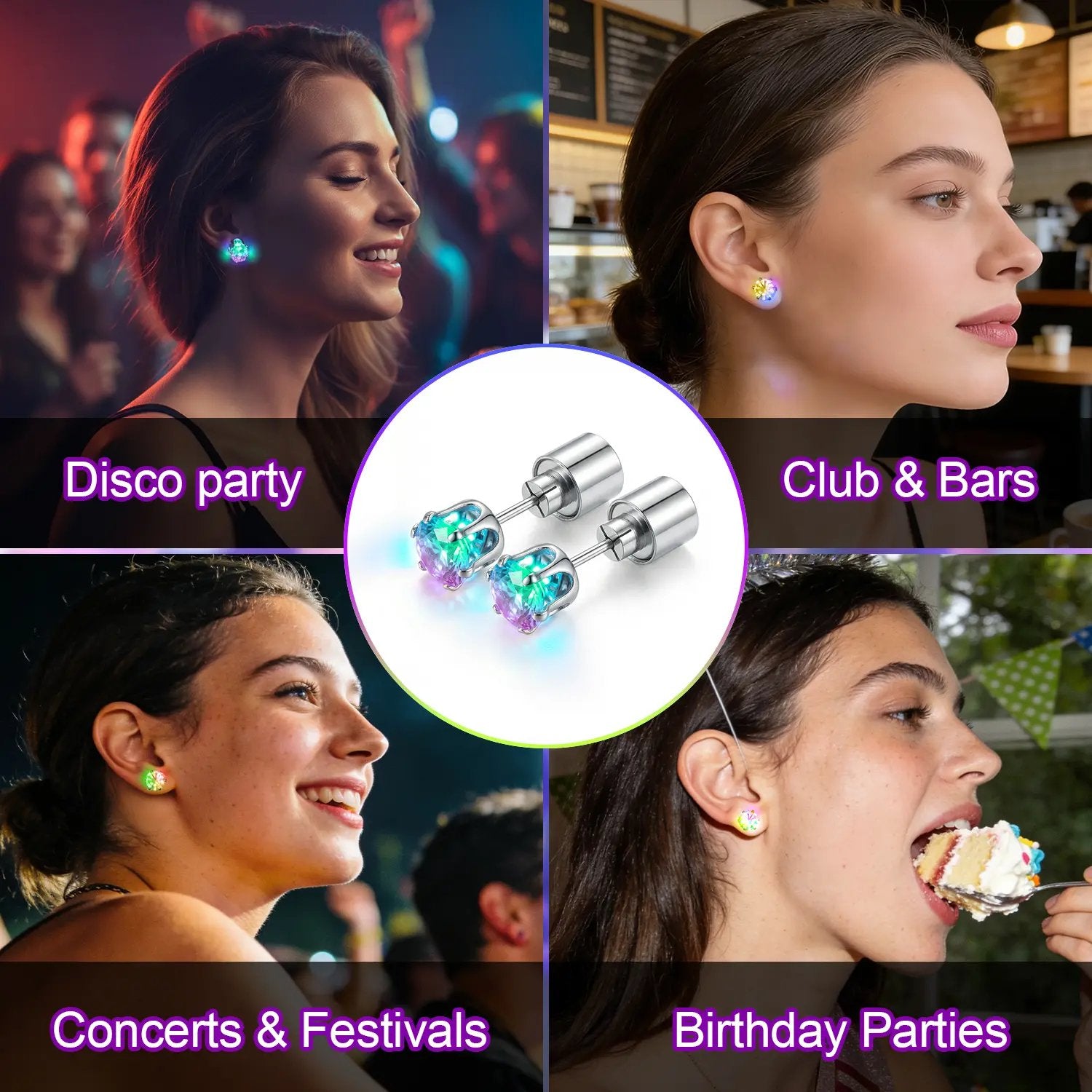 Light-Up LED Diamond Crown Stud Earrings for Party & Nightlife