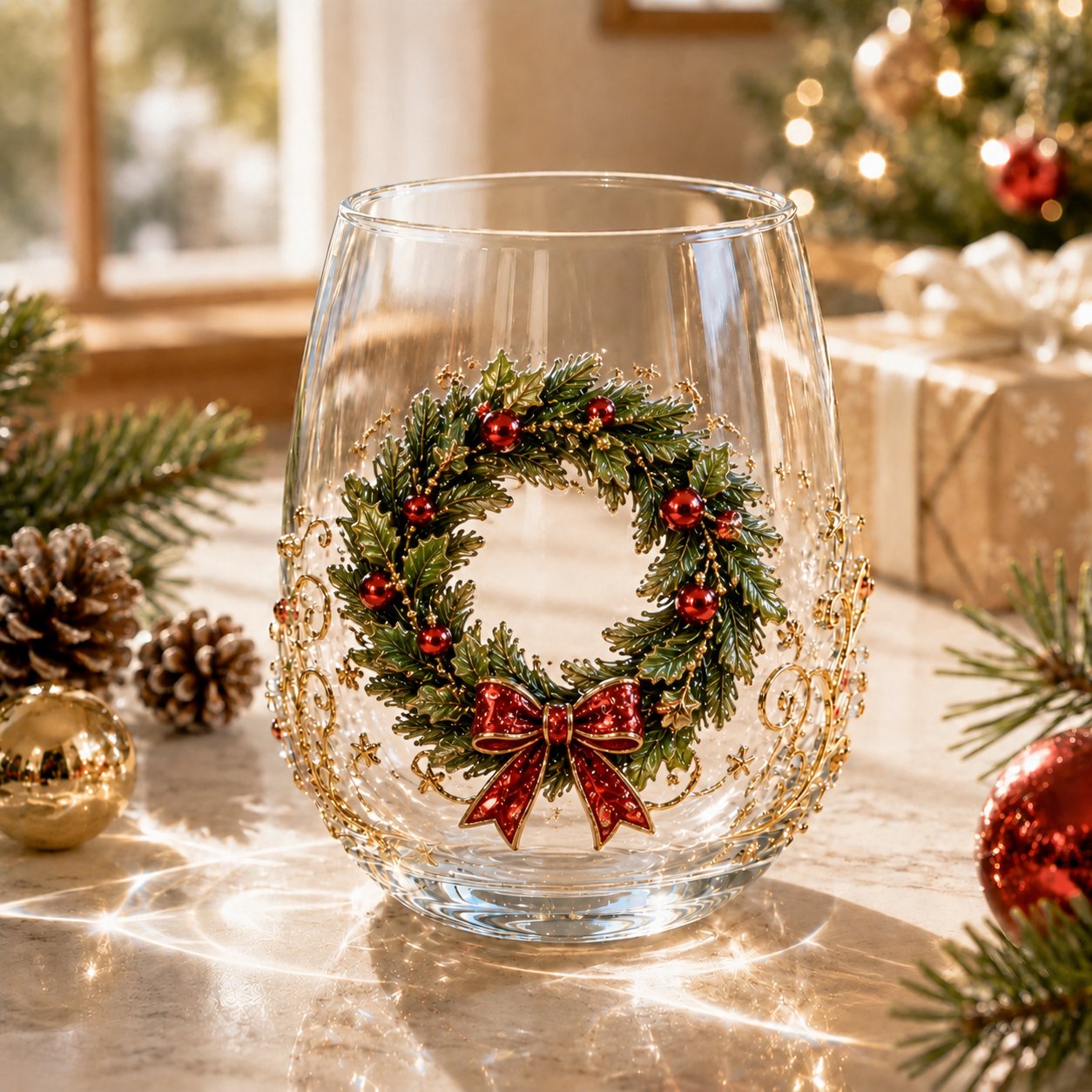 🎄✨ 3D Christmas Glass Art Cup | Luxury Raised Holiday Glassware for Drinks, Decor & Christmas Gifts 🎁