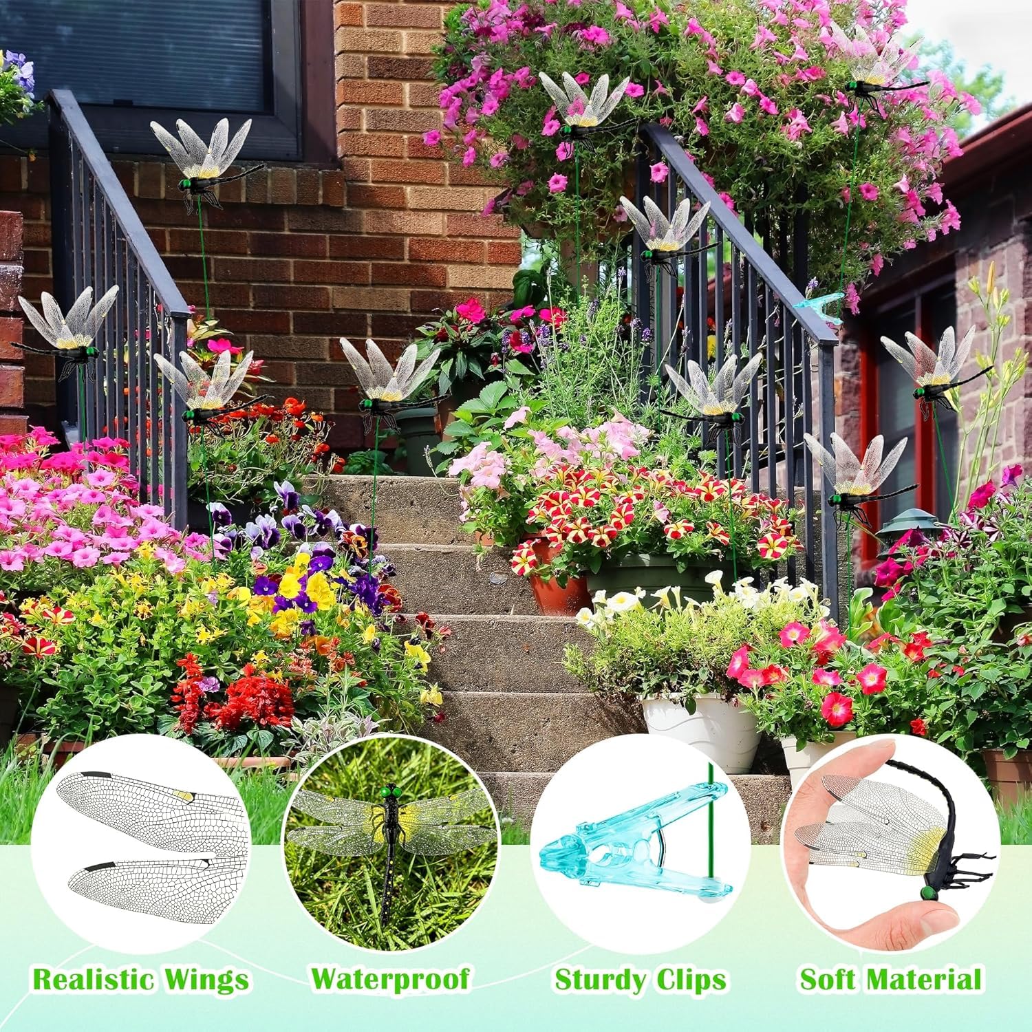 12-Pack Realistic Dragonfly Clips Bug Repellent for Garden & Outdoor