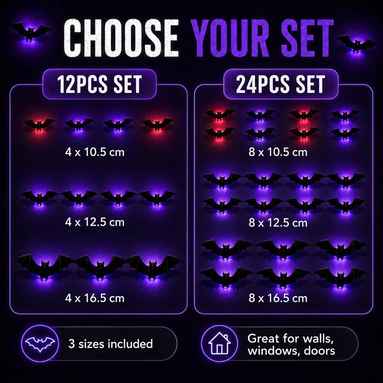 3D LED Bat Wall Decorations for Halloween