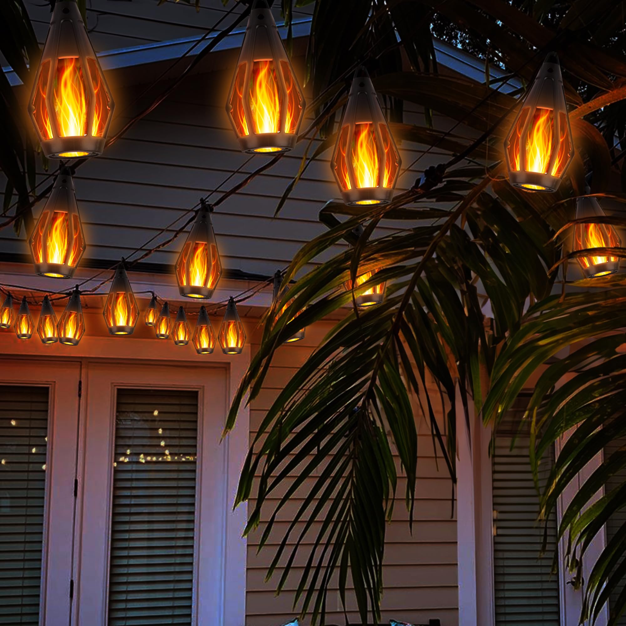 Solar Flickering Flame Outdoor String Lights