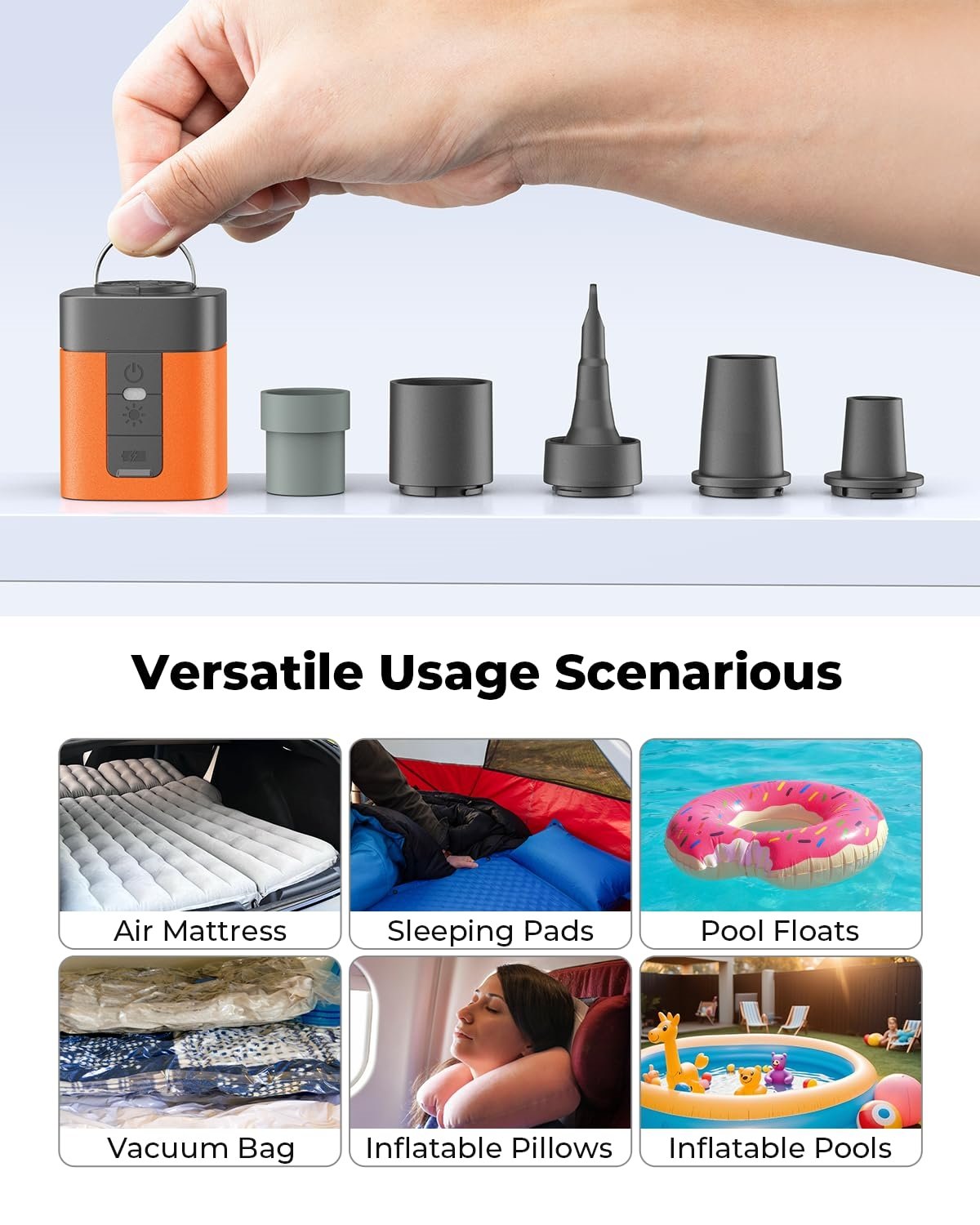 Ultra-Fast Mini Electric Air Pump with Camping Light & 2600mAh Battery