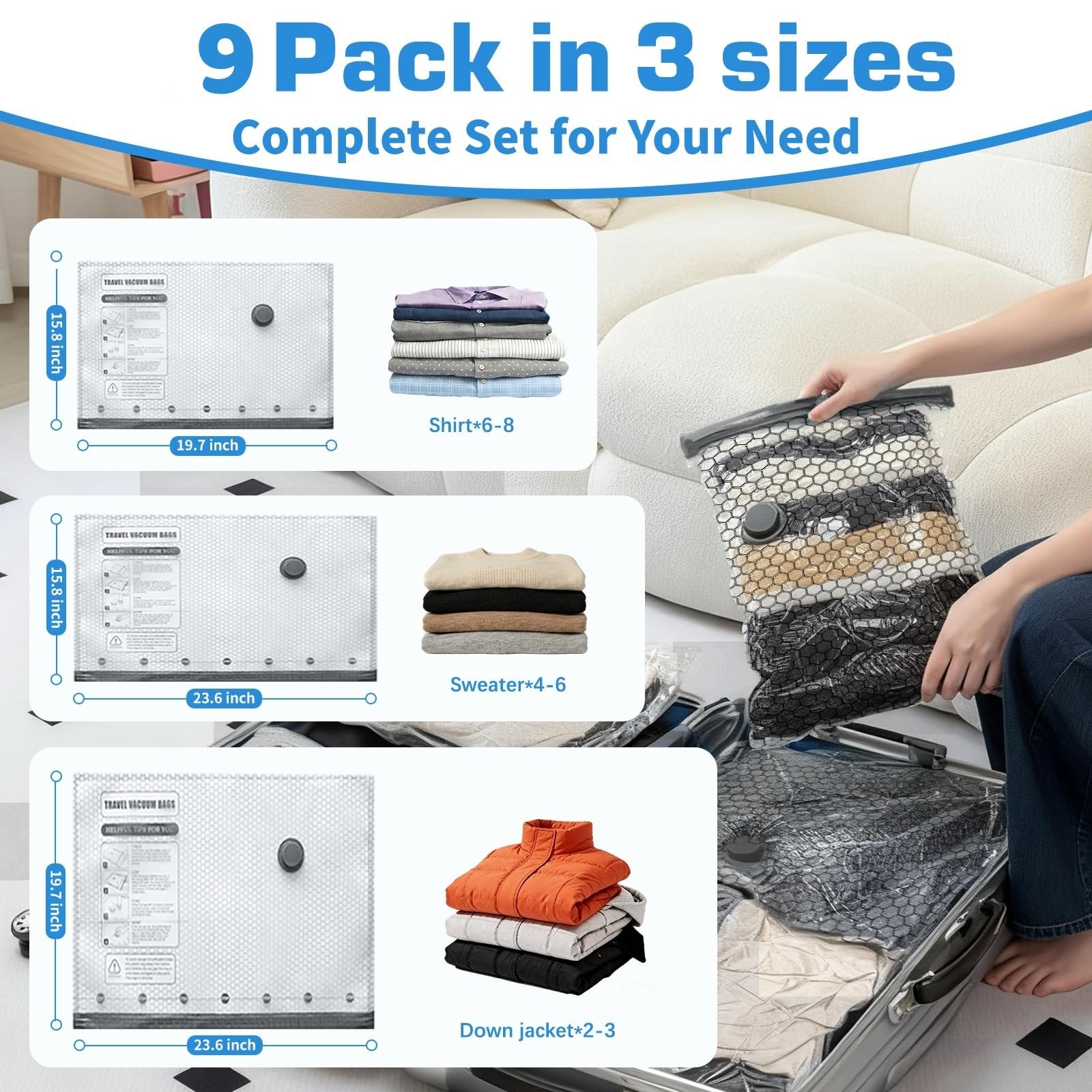 9-Pack Vacuum Storage Bags with Portable Electric Pump