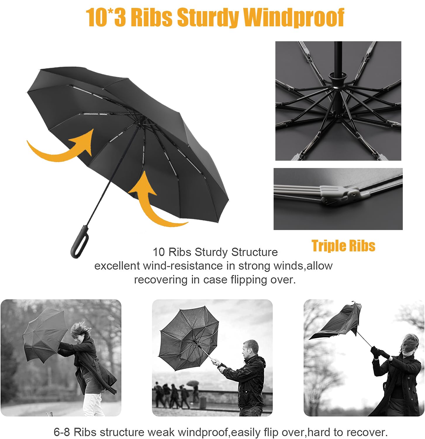 Automatic Travel Umbrella with Hook Handle