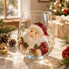 🎄✨ 3D Christmas Glass Art Cup | Luxury Raised Holiday Glassware for Drinks, Decor & Christmas Gifts 🎁