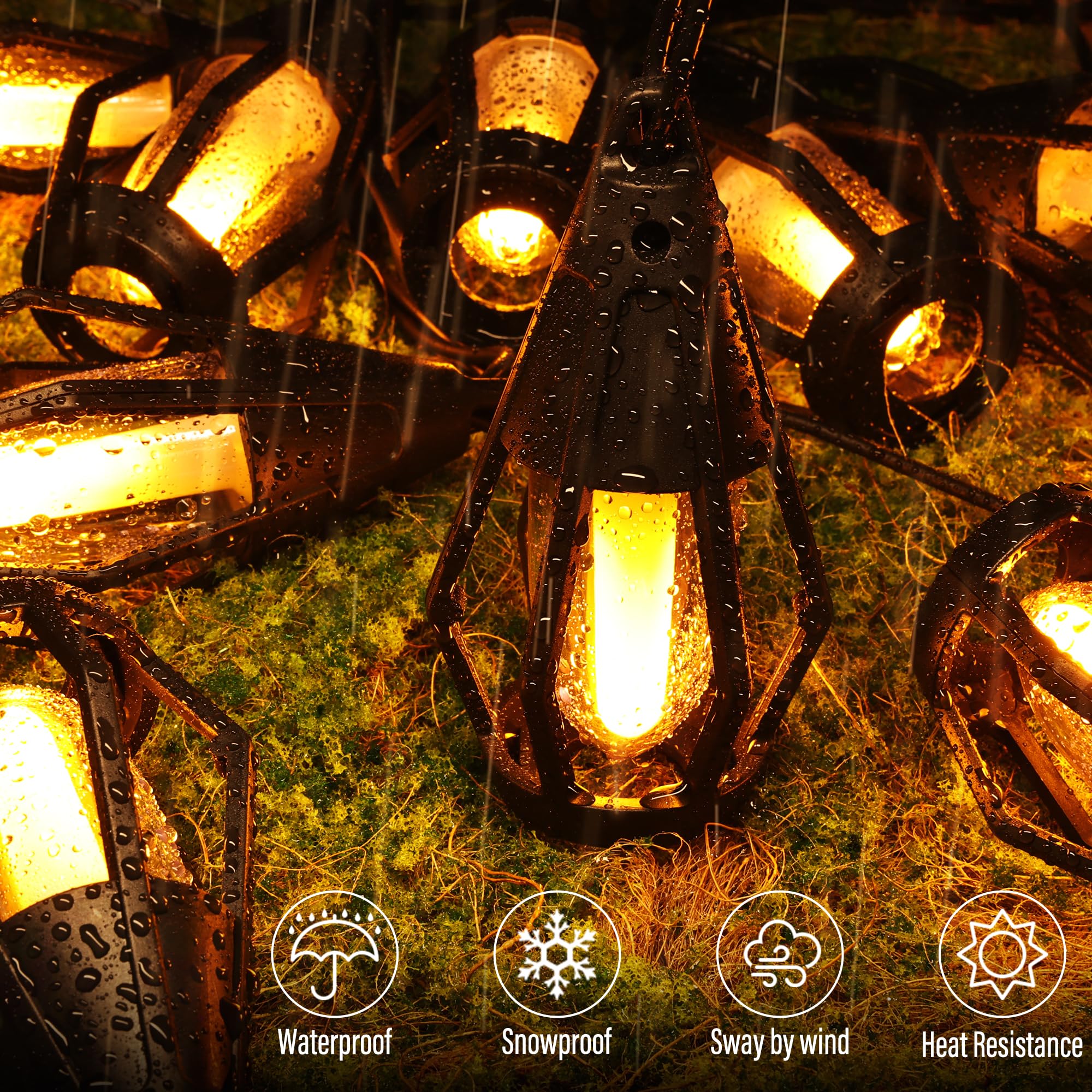 Solar Flickering Flame Outdoor String Lights