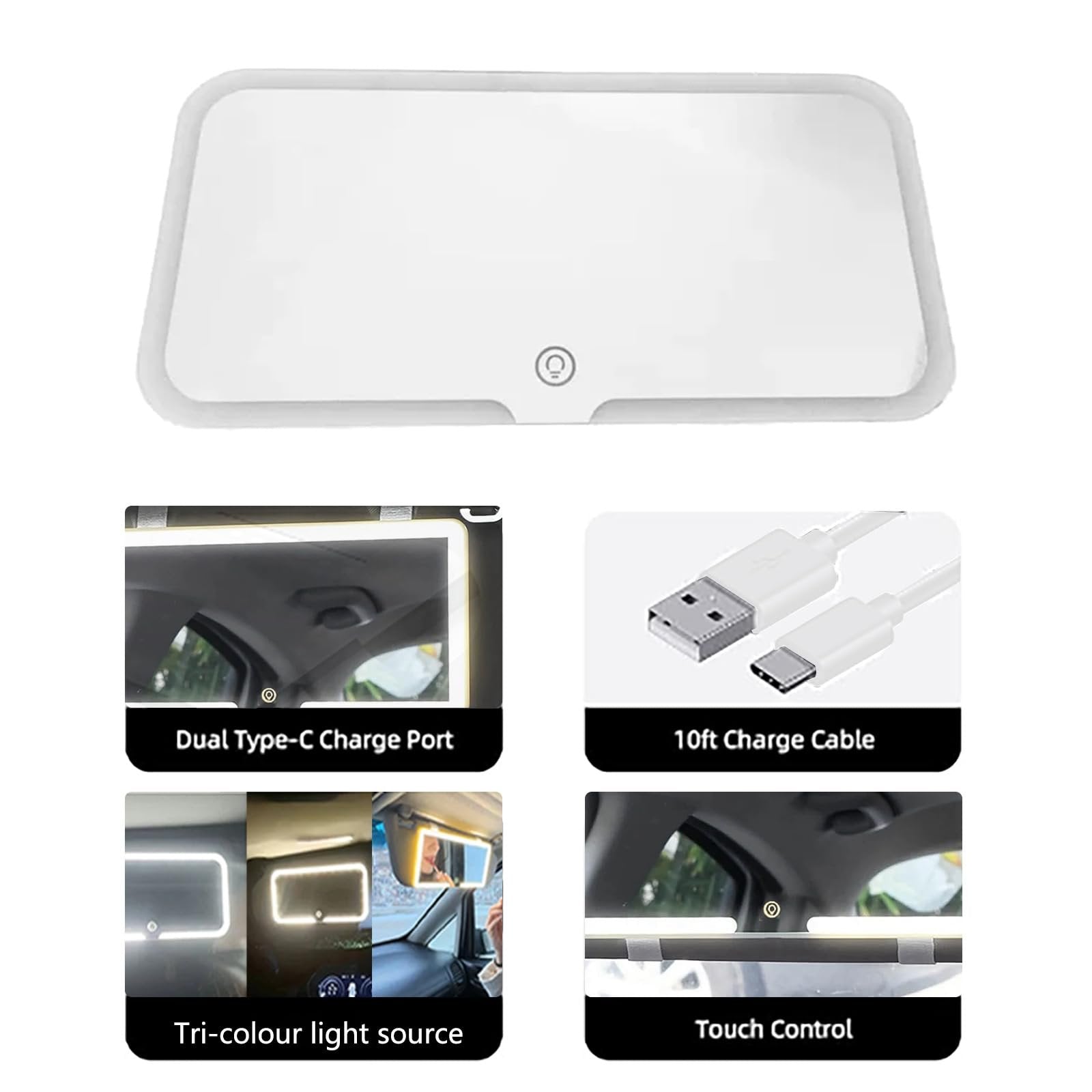 Rechargeable LED Car Sun Visor Makeup Mirror
