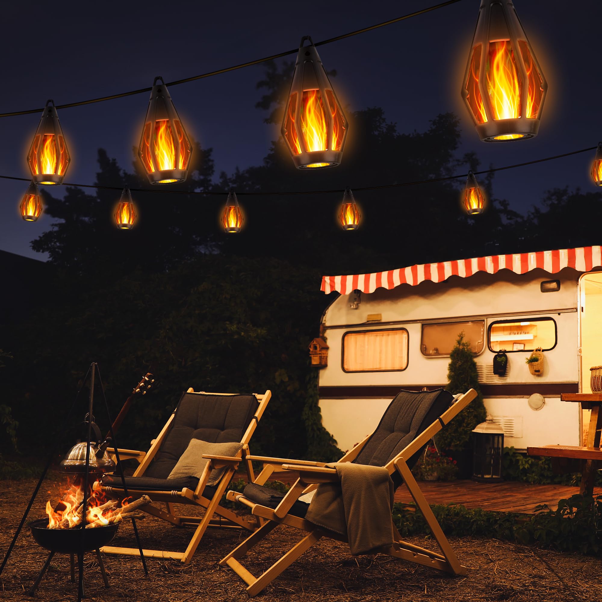 Solar Flickering Flame Outdoor String Lights