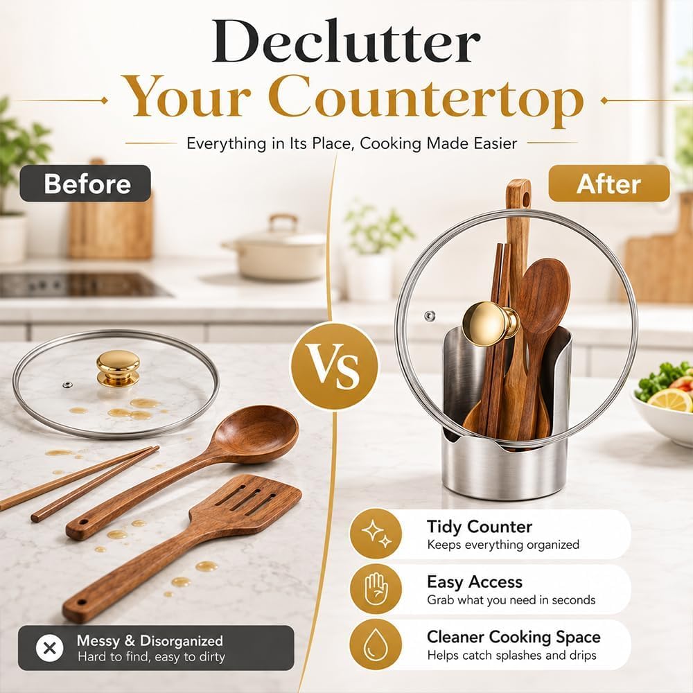 Stainless Steel Utensil Holder & Pot Lid Organizer