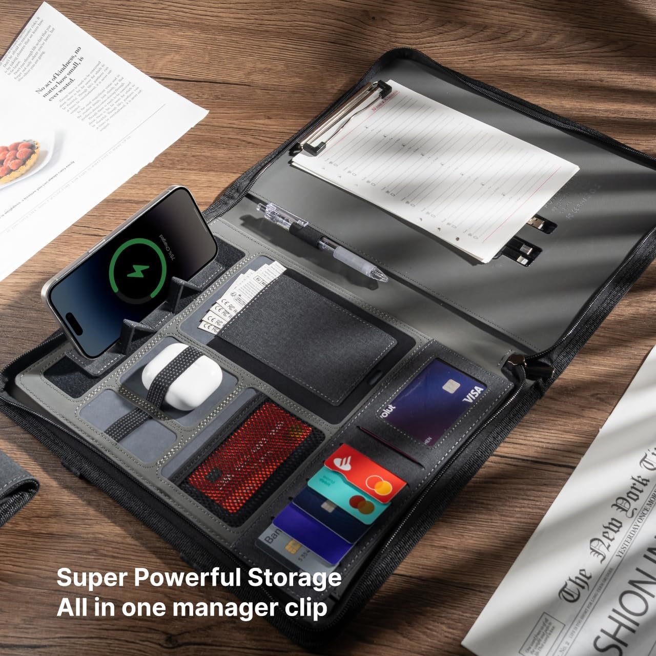 Professional Leather Business Padfolio with 8000mAh Power Bank