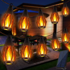 Solar Flickering Flame Outdoor String Lights