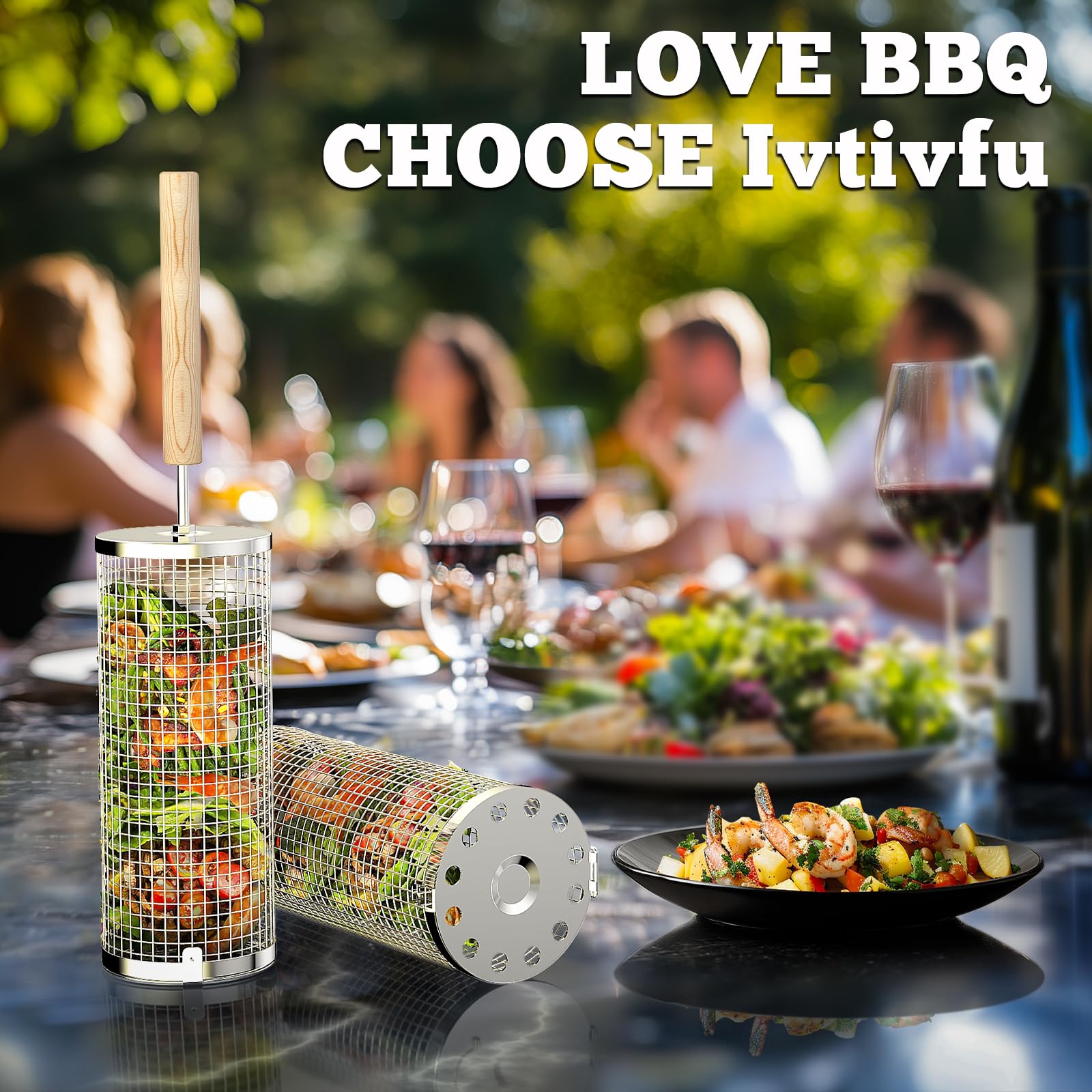 Premium Rolling Grill Basket Set