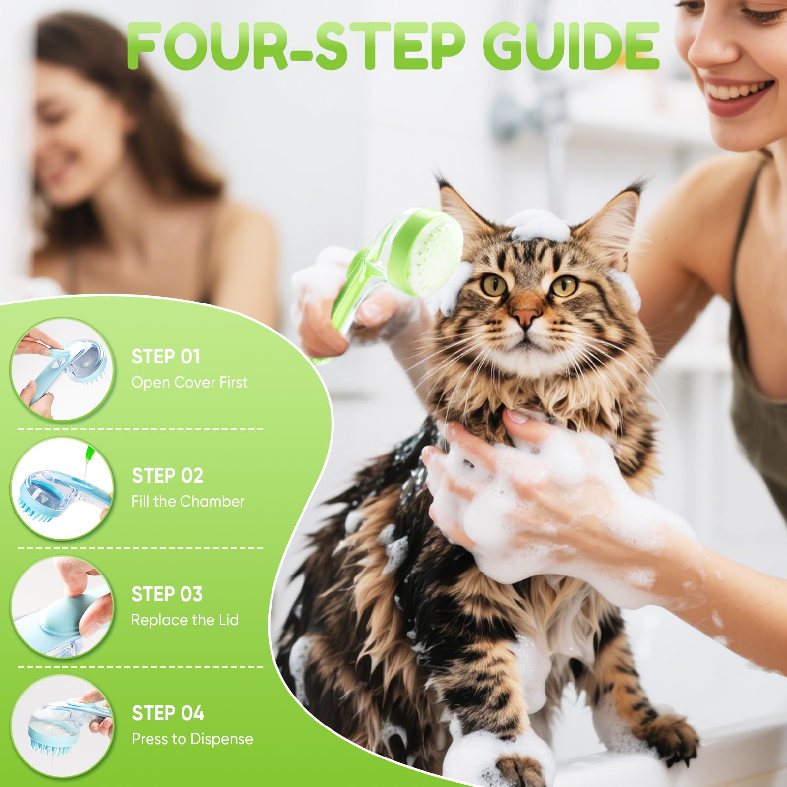 2-in-1 Pet Bath Brush with Shampoo Dispenser for Dogs and Cats