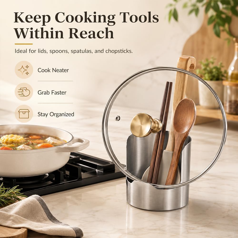 Stainless Steel Utensil Holder & Pot Lid Organizer