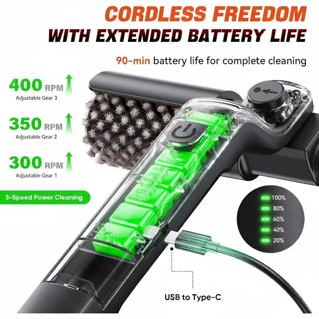 Glidex™ 3-Speed Electric Rotating Grill Cleaning Brush—Effortlessly removes stubborn stains