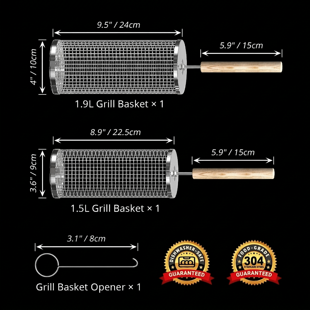 Premium Rolling Grill Basket Set