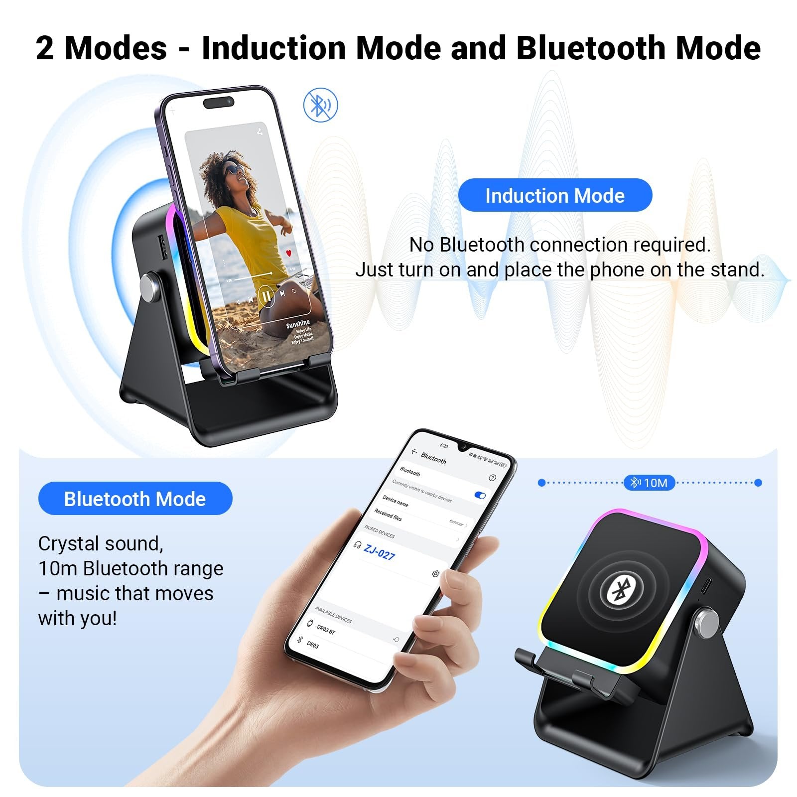 5-in-1 Induction Speaker & Bluetooth Phone Stand with Power Bank