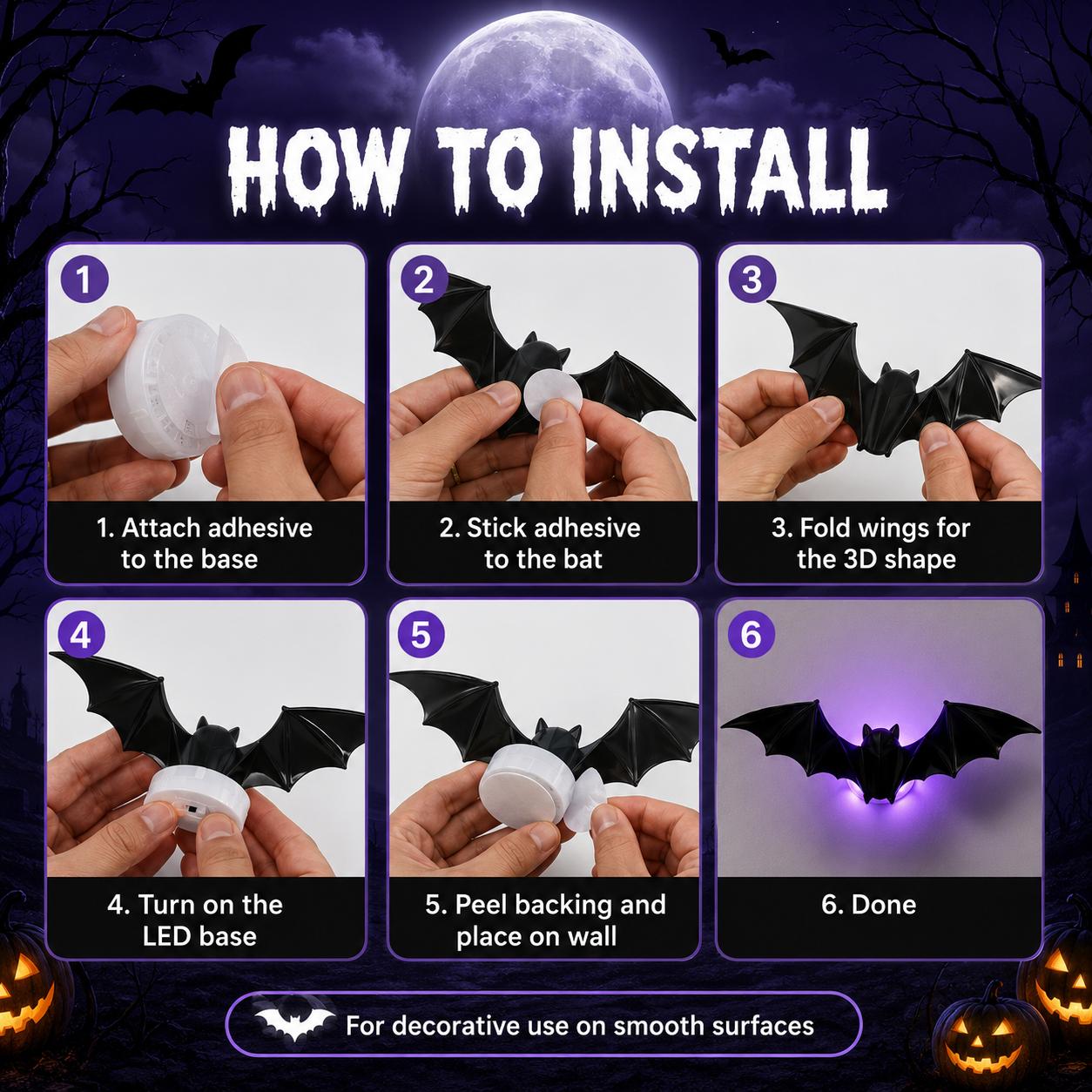 3D LED Bat Wall Decorations for Halloween