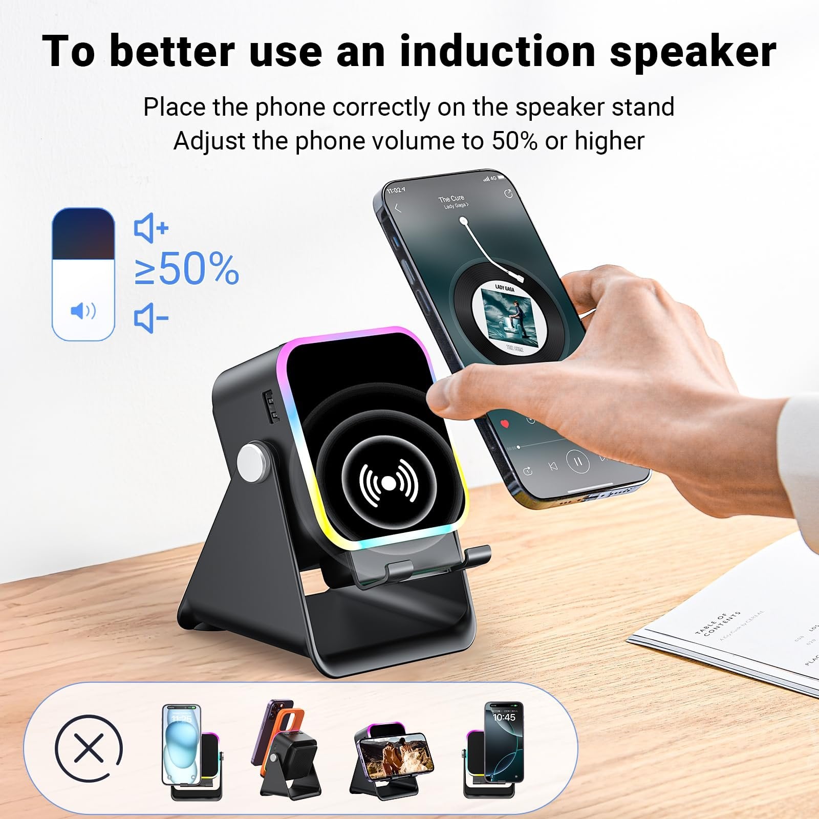 5-in-1 Induction Speaker & Bluetooth Phone Stand with Power Bank