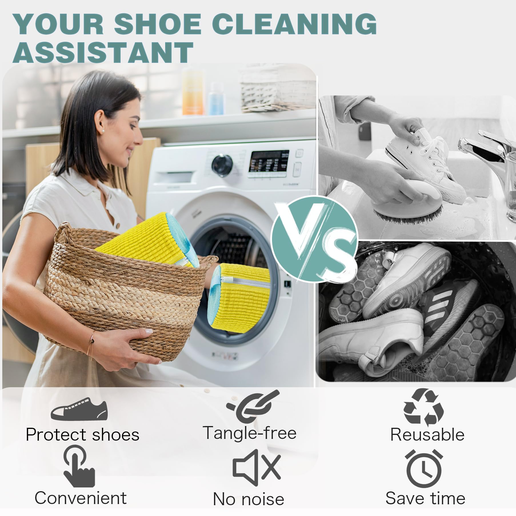 Reusable Shoe Washing Machine Bag with Microfiber Bristles