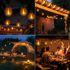 Solar Flickering Flame Outdoor String Lights