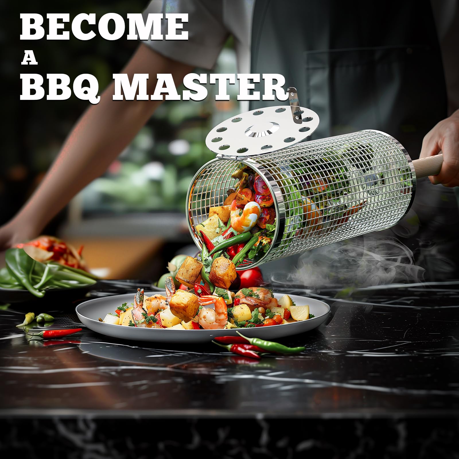 Premium Rolling Grill Basket Set