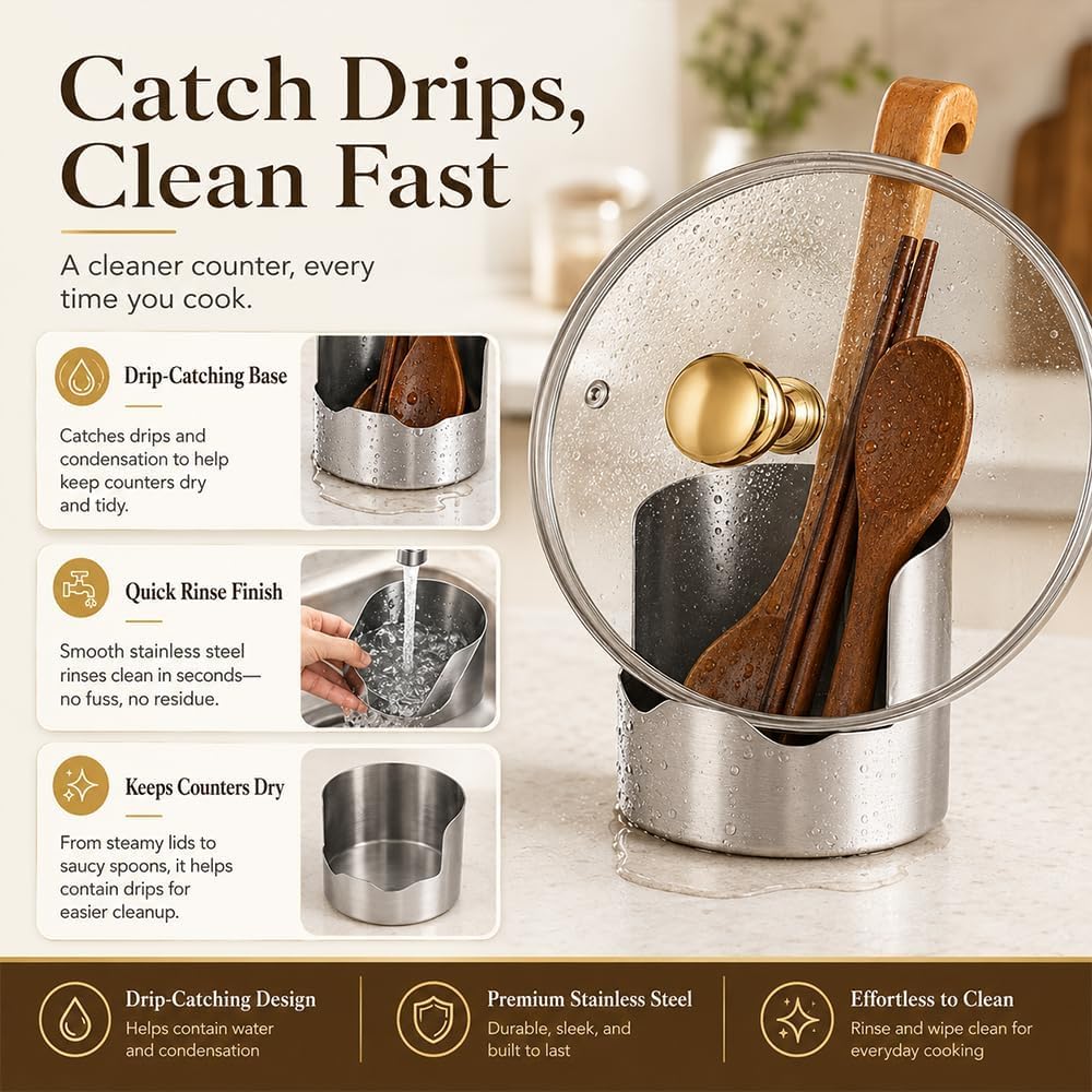 Stainless Steel Utensil Holder & Pot Lid Organizer