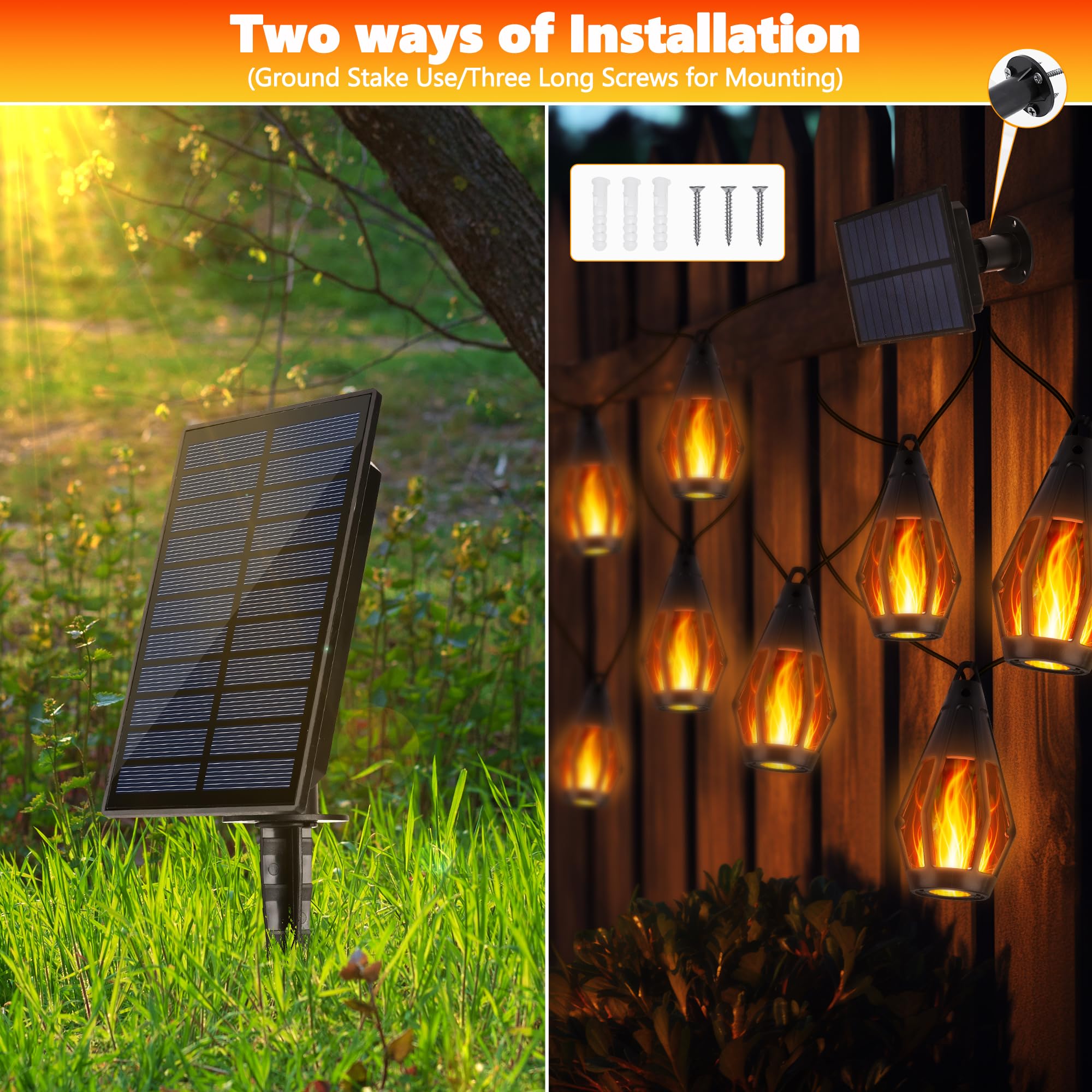 Solar Flickering Flame Outdoor String Lights