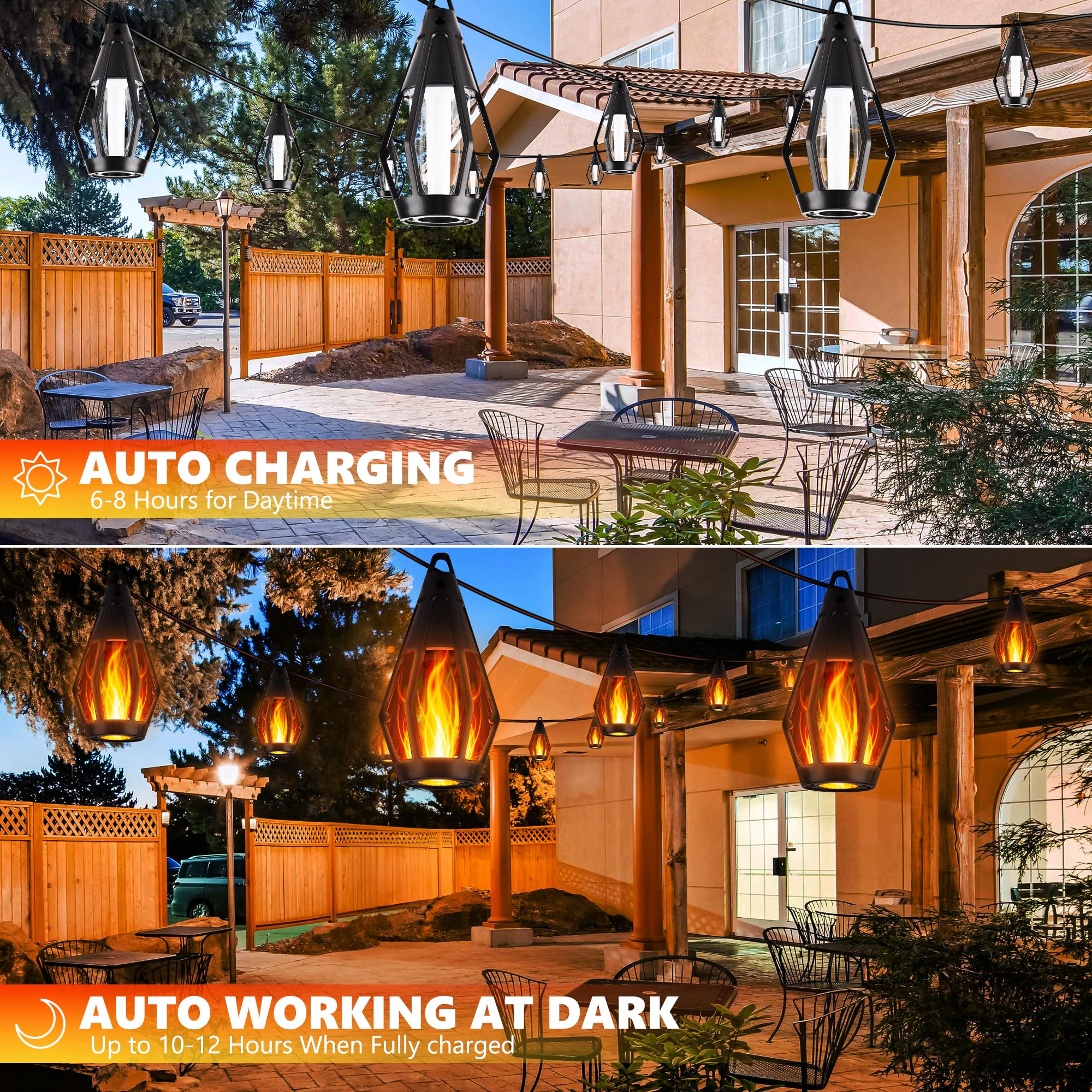 Solar Flickering Flame Outdoor String Lights