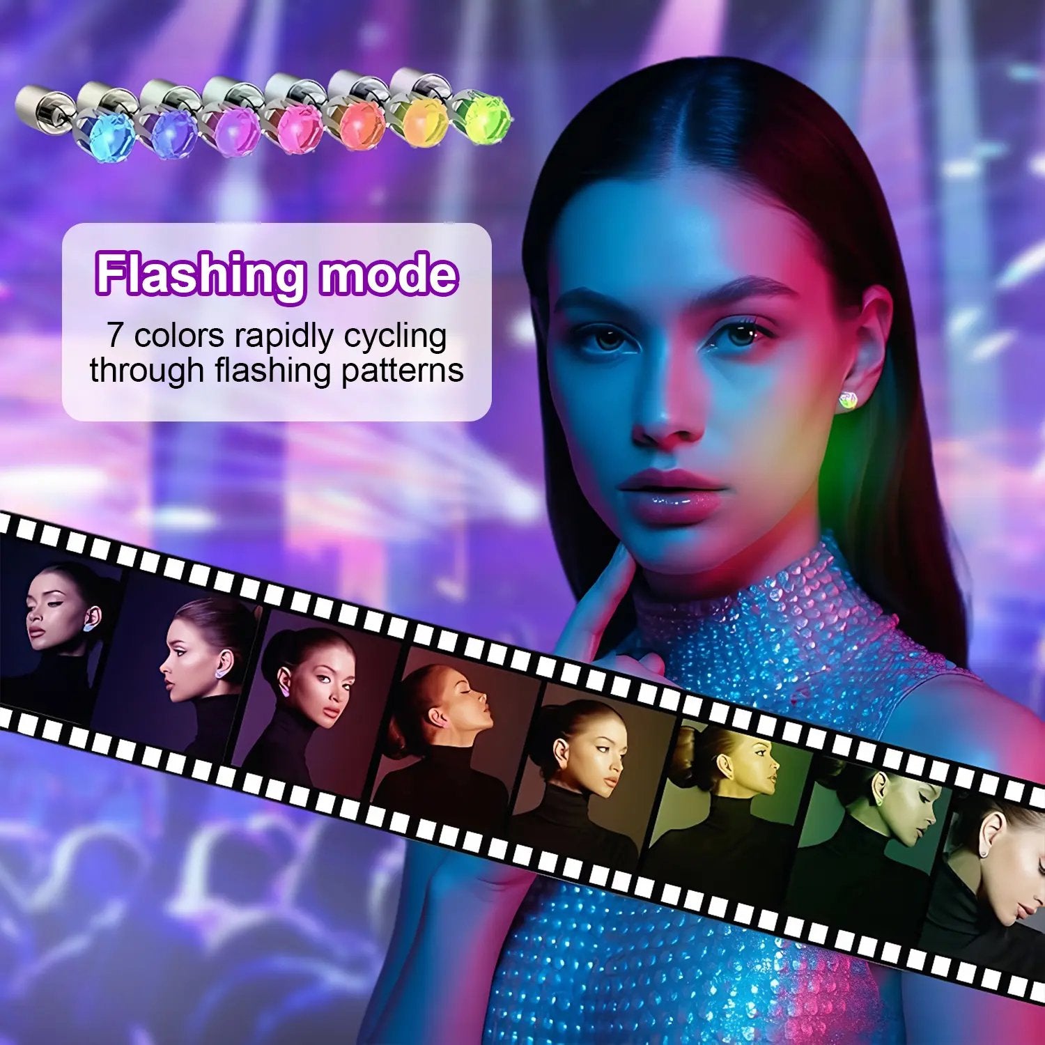 Light-Up LED Diamond Crown Stud Earrings for Party & Nightlife