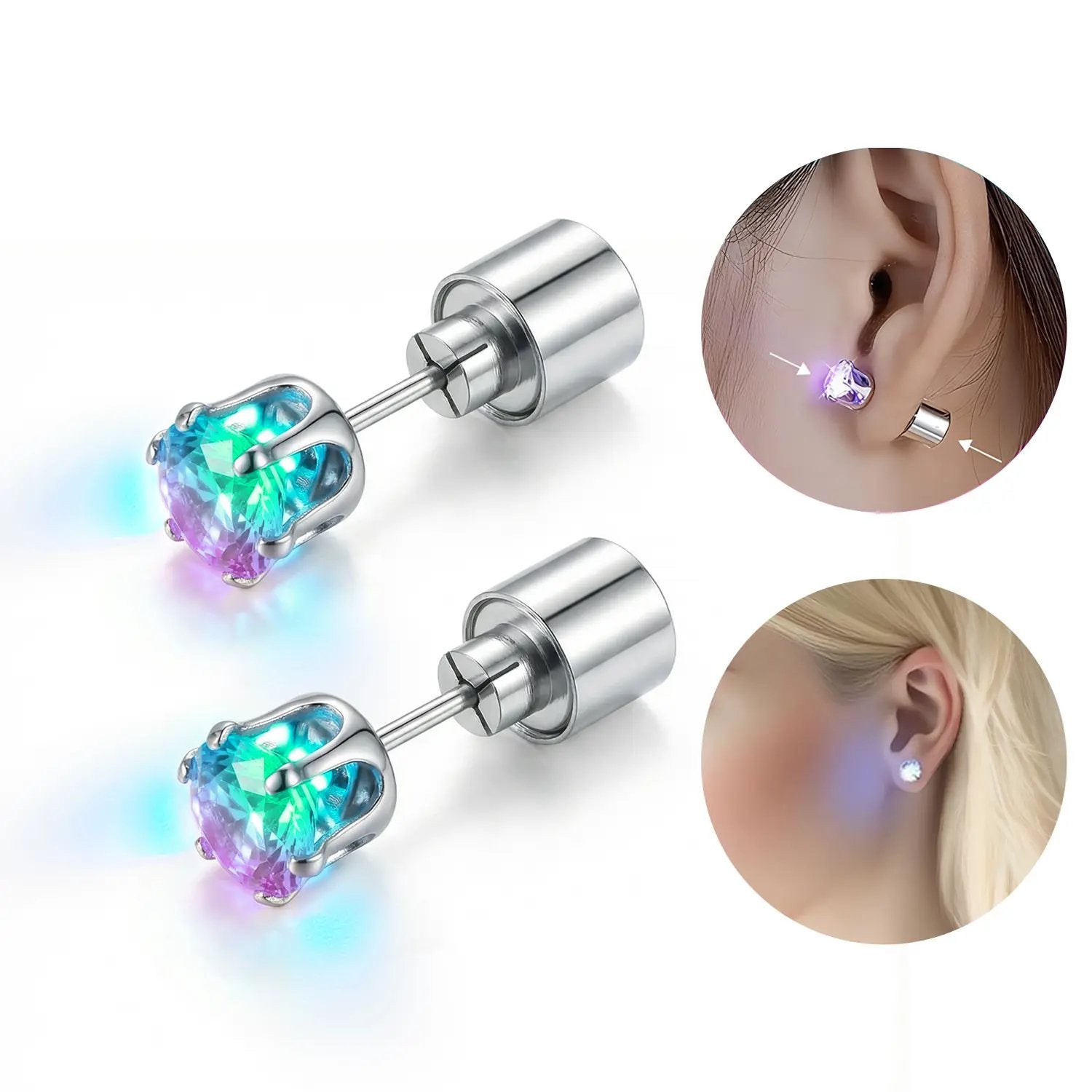 Light-Up LED Diamond Crown Stud Earrings for Party & Nightlife