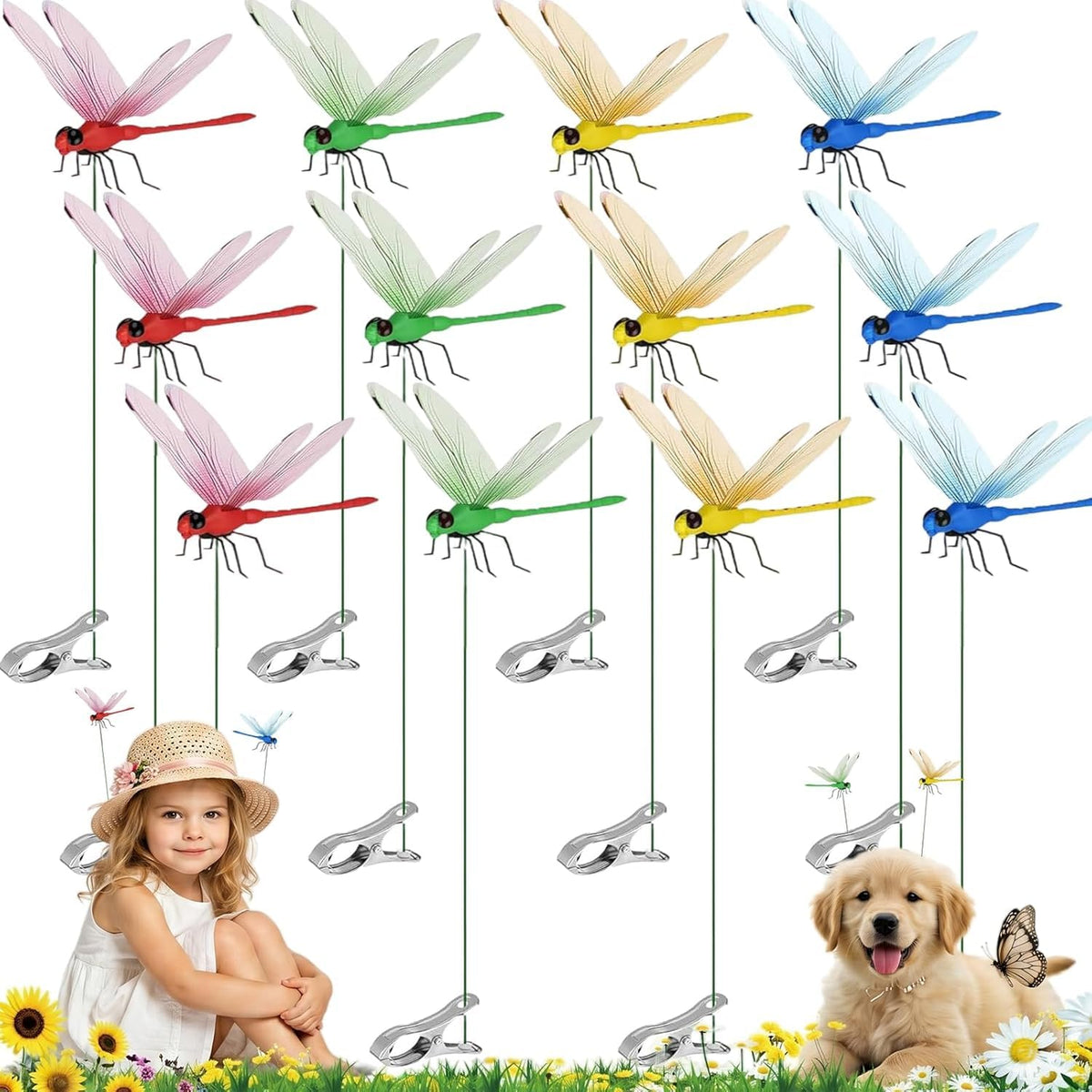 12-Pack Realistic Dragonfly Clips Bug Repellent for Garden & Outdoor