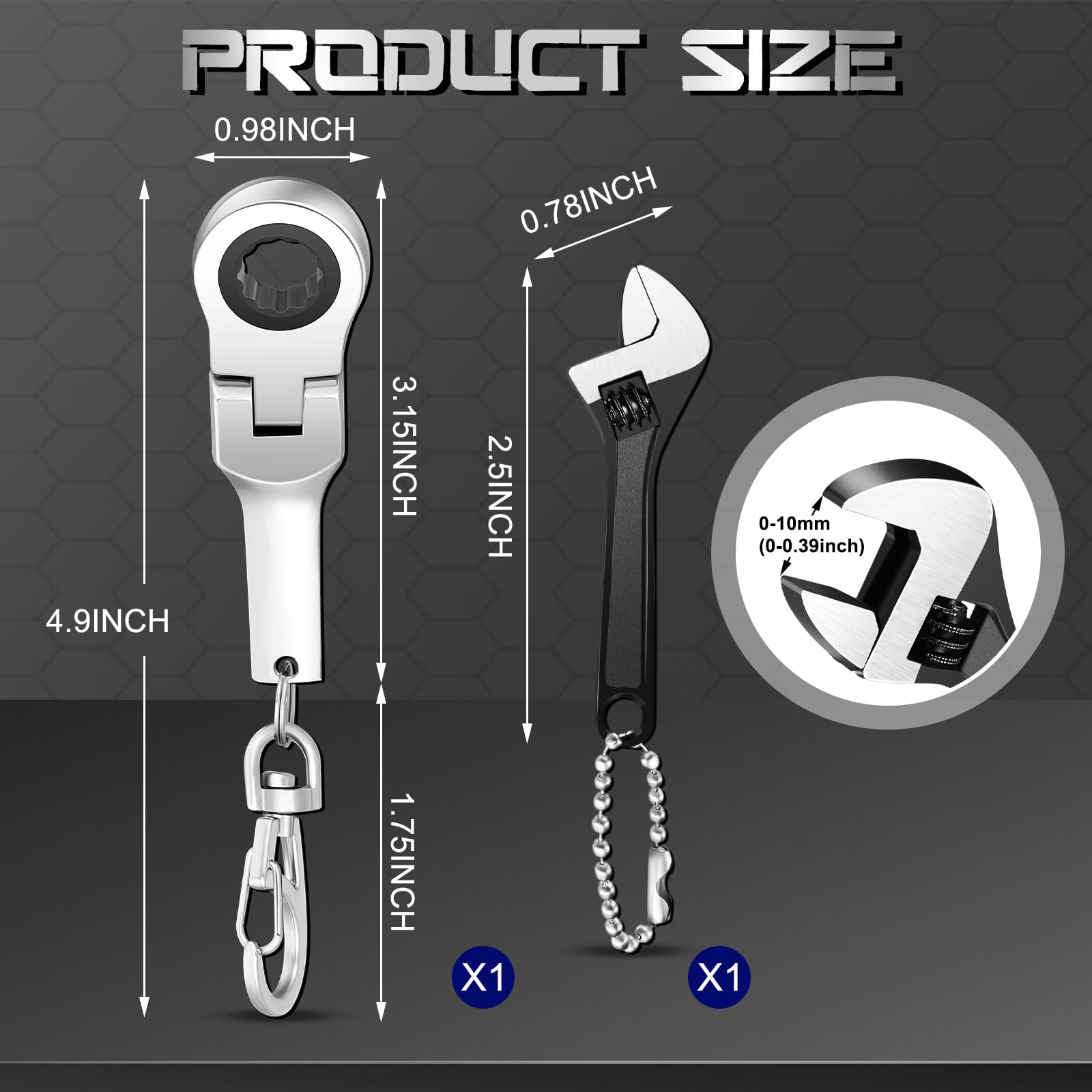 2-Piece Mini Wrench Keychain Set