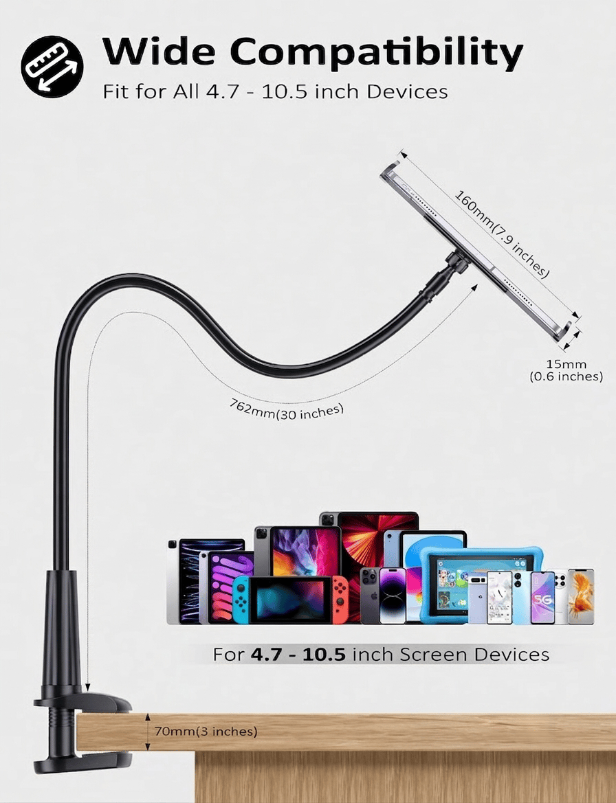Universal Gooseneck Tablet & Kindle Holder for Bed