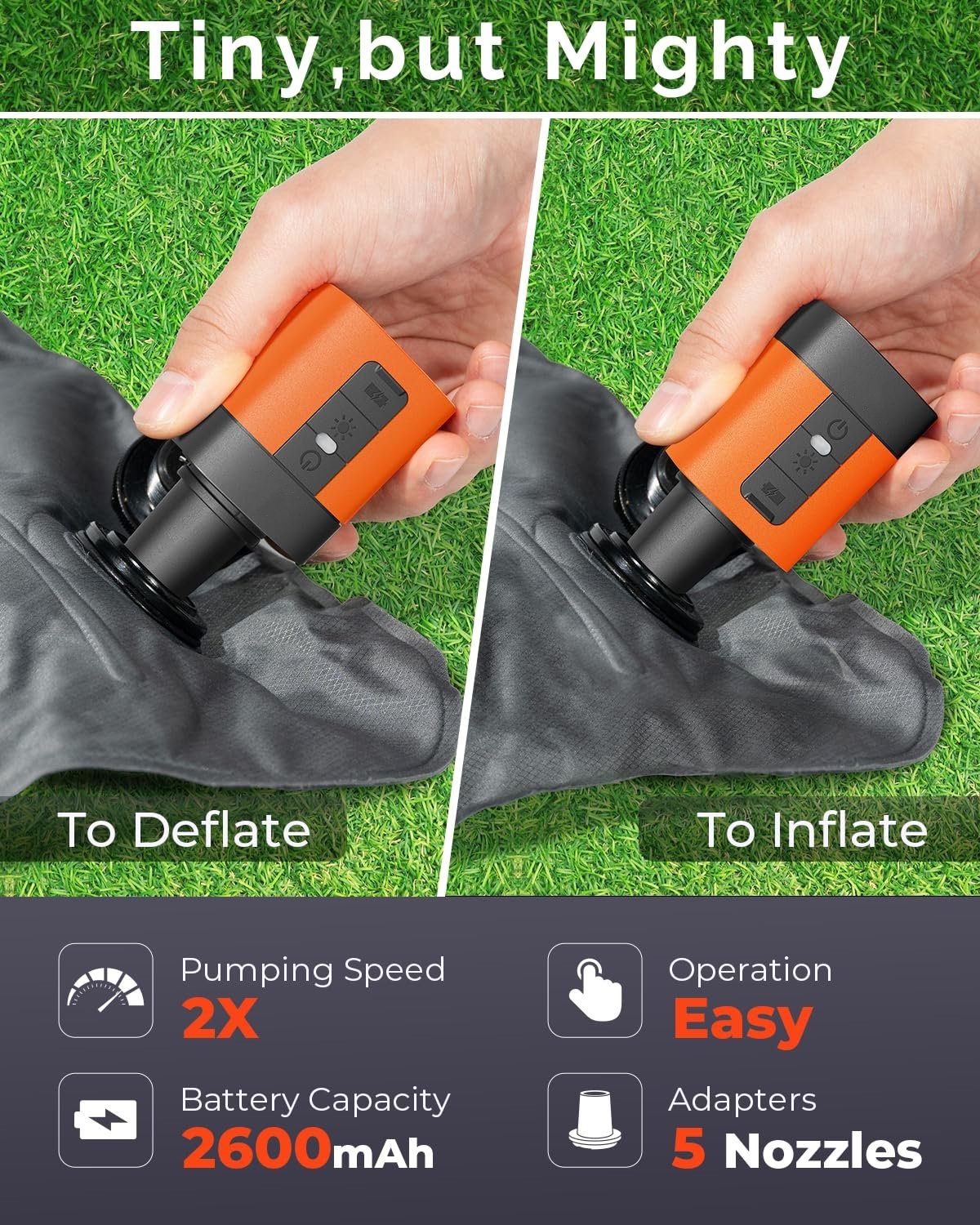 Ultra-Fast Mini Electric Air Pump with Camping Light & 2600mAh Battery