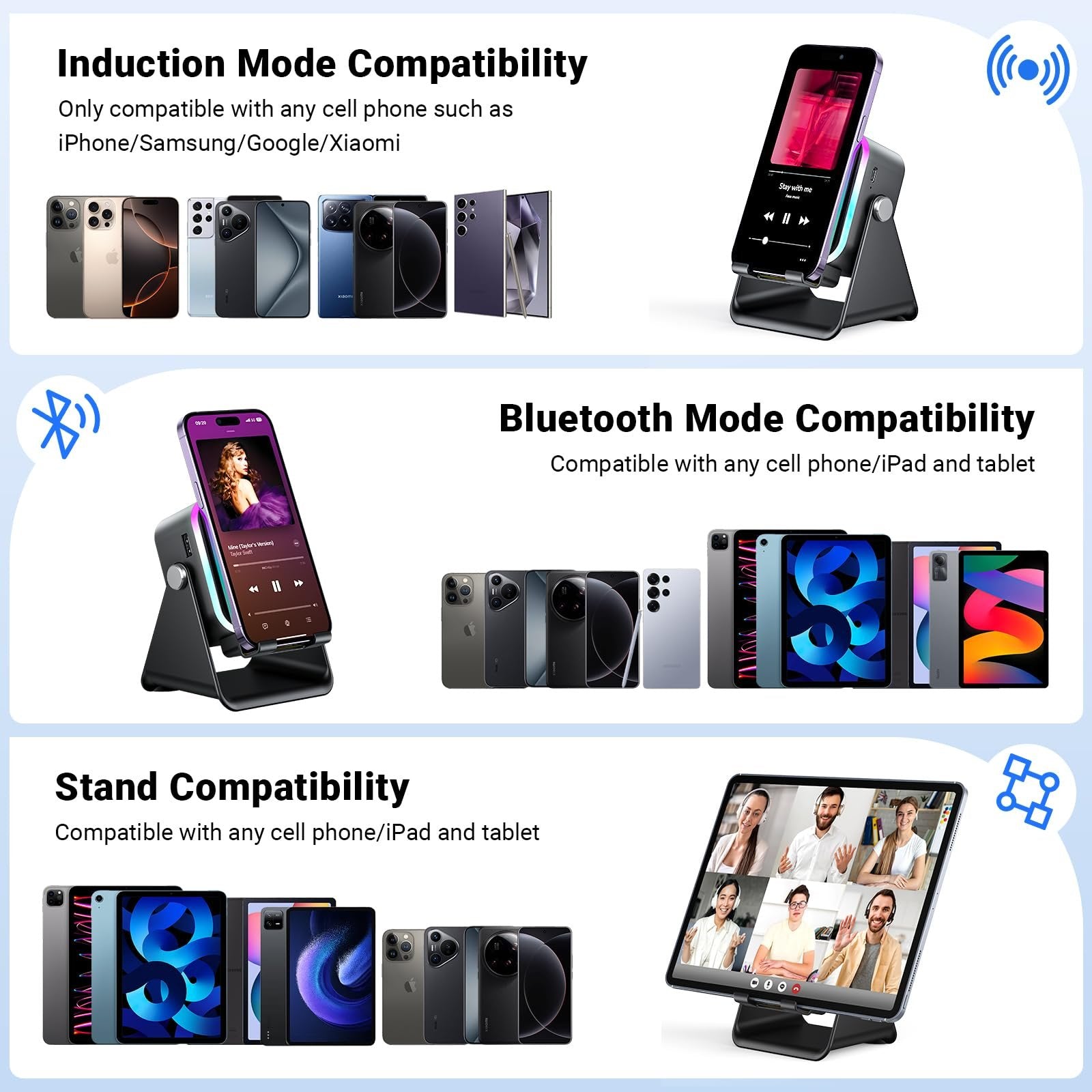 5-in-1 Induction Speaker & Bluetooth Phone Stand with Power Bank